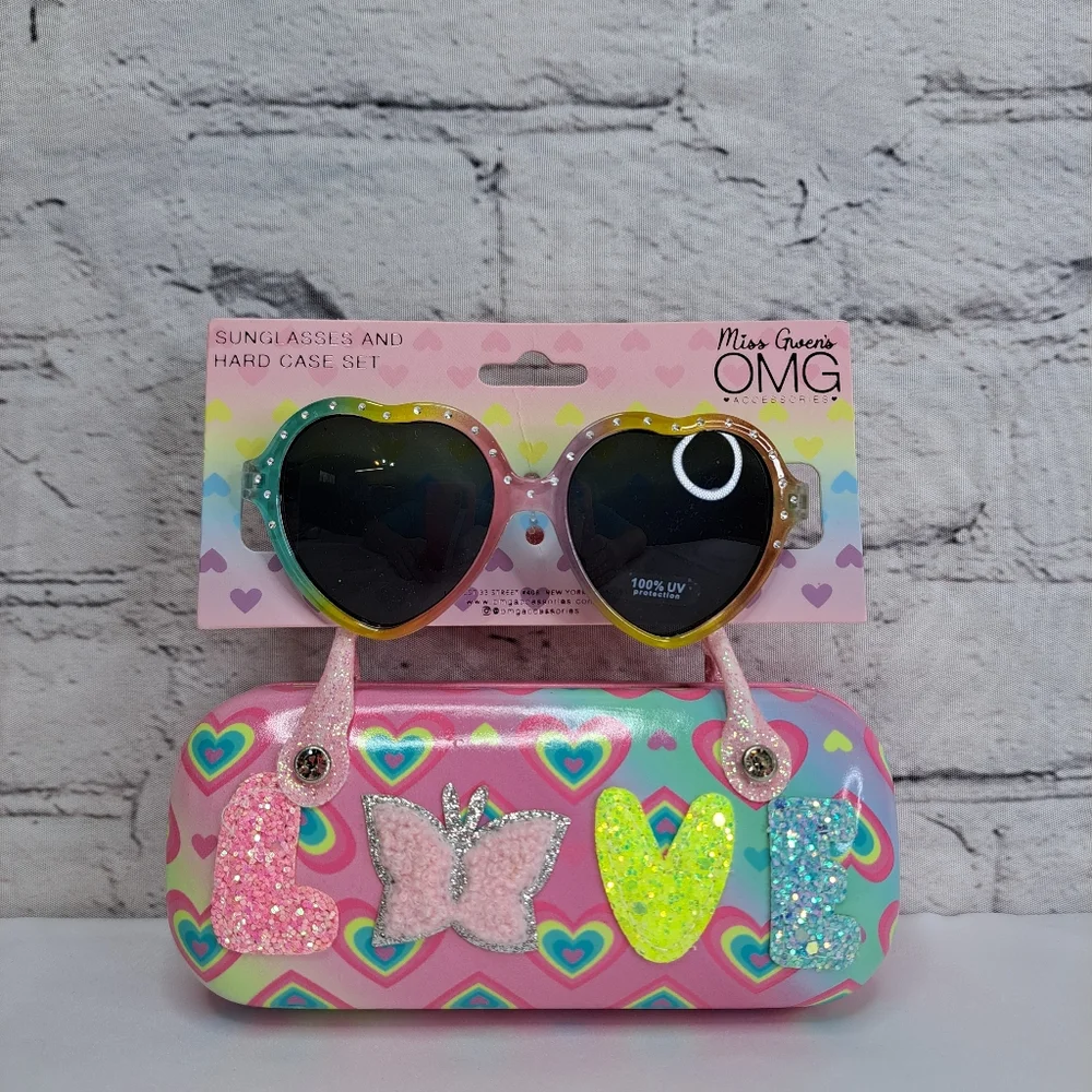MISS GWEN'S 'OMG' HEART SUNGLASSES & GLITTER HARD CARRING CASE 'LOVE'
